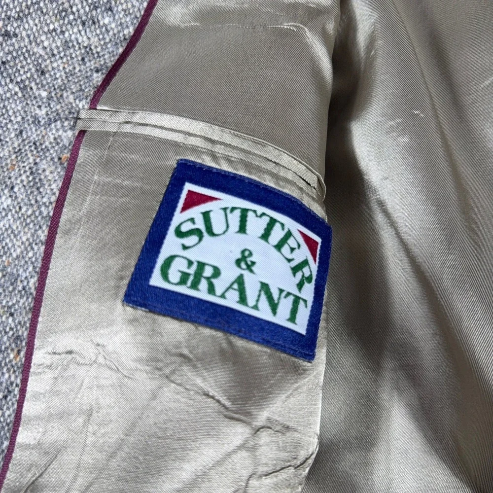 Vintage Sutter & Grant Mens Grey Tweed Wool Blazer Sport Coat Made in USA